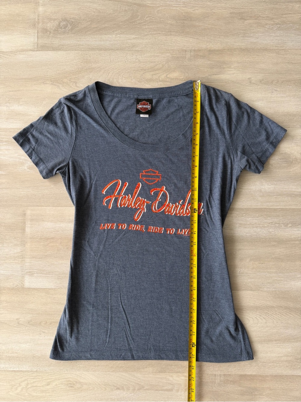 Harley-Davidson Charcoal Tee with Orange Studded Script - Picture 6 of 7